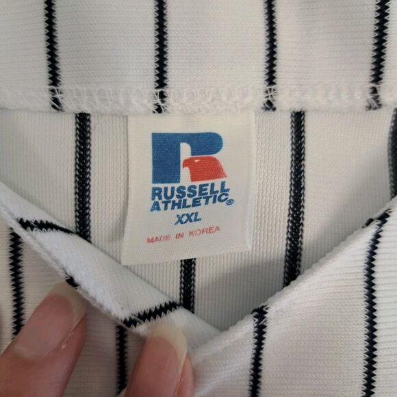 Vintage Russell Athletic New York Yankees Baseball Jersey Men’ 2XL Black Striped - Picture 4 of 7